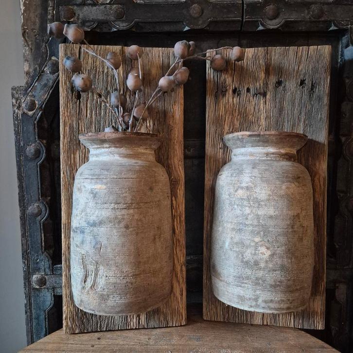 Nepalpot wandpaneel, wanddecoratie, nepalese kruik, lijst, Huis en Inrichting, Woonaccessoires | Wanddecoraties, Nieuw, Ophalen of Verzenden