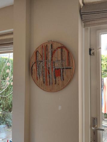 Wanddeco 50 cm rond handmade  kunst artistiek retro kleuren beschikbaar voor biedingen