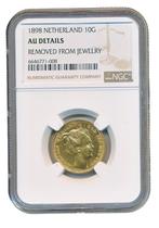 Nederland 10 Gulden 1898 Wilhelmina (AU details), Postzegels en Munten, Ophalen of Verzenden, Goud