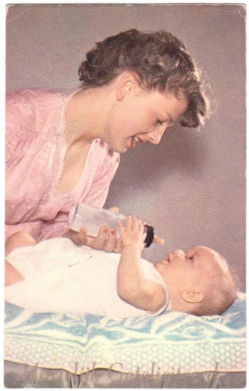 Kaart 1959 - Moeder met Baby - Kind - Melkfles - Fles, Verzamelen, Ansichtkaarten | Themakaarten, Gelopen, 1940 tot 1960, Kinderen
