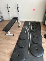 Gorilla sports Verstelbare halterbank wit 100KG halterset!, Sport en Fitness, Ophalen, Zo goed als nieuw, Halterset