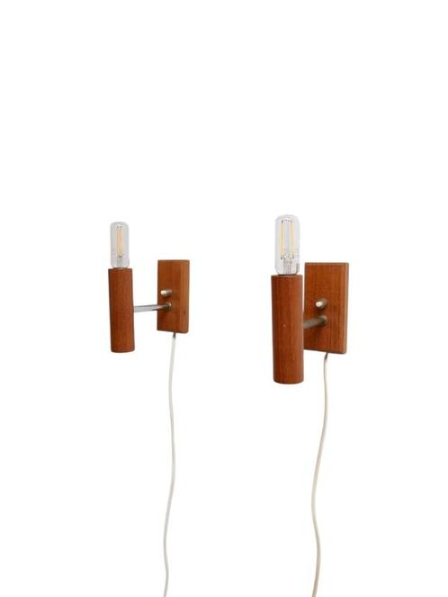 Set van 2 Deense wandlampen, jaren 60, Huis en Inrichting, Lampen | Wandlampen, Gebruikt, Hout, Ophalen of Verzenden