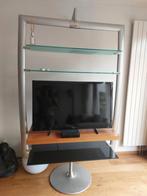Design (TV - Audio) meubel, glas met metaal, Ophalen, Gebruikt, 100 tot 150 cm, Glas