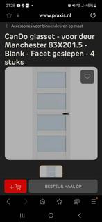 Cando GLAS SET blank facet glas Manchester 201,5 X 83, Ophalen, 80 tot 100 cm, Binnendeur, Nieuw