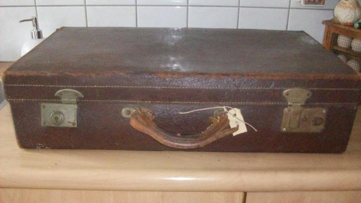 Brocante leren koffer, Antiek en Kunst, Curiosa en Brocante, Ophalen of Verzenden