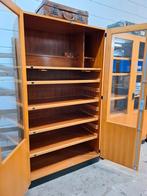 Vintage/Industriële schoolkasten, strakke houten buffetkast, 100 tot 150 cm, Vintage, Ophalen of Verzenden, Glas