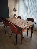 Uniek oude massief houten eettafel, Ophalen, Gebruikt, Rechthoekig, 50 tot 100 cm