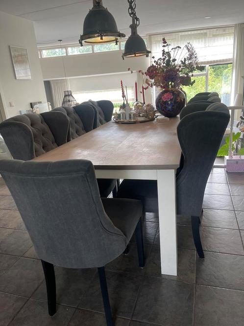 Landelijke eethoek met 7 stoelen, tafel met eiken blad, Huis en Inrichting, Complete eetkamers, Gebruikt, 6 tot 8 stoelen, Ophalen