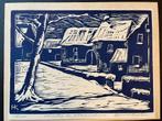 Houtsnede winter in Vlaardingen - Herman Koster, Antiek en Kunst, Kunst | Etsen en Gravures, Ophalen of Verzenden