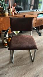 buisframe stoel leer chrome jaren 60 of 70, Huis en Inrichting, Stoelen, Ophalen, Bruin, Leer, Zo goed als nieuw