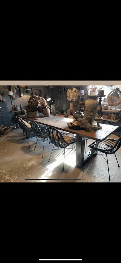 Industriële oude landelijke tafel werkbank 300 cm 3 meter, Huis en Inrichting, Tafels | Eettafels, Rechthoekig, Metaal, Ophalen of Verzenden