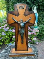 Oud houten kruisbeeld ❤️ met bronzen crucifix, Ophalen of Verzenden
