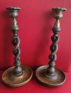 Antieke Houten Kandelaars - open Barley twist kandelaars, Antiek en Kunst, Antiek | Kandelaars, Ophalen of Verzenden, Overige materialen