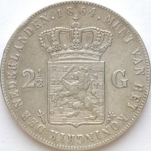 XntriQ-Coins - Zilveren rijksdaalder 1864 - Willem III (20), Postzegels en Munten, Munten | Nederland, Losse munt, 2½ gulden, Koning Willem III