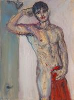 mannelijk naakt na de douche - olieverfschilderij op doek, Ophalen of Verzenden