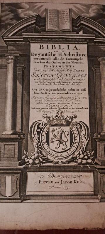 STATENBIJBEL Keur Dordrecht 1730 handgeschreven inscripties  beschikbaar voor biedingen