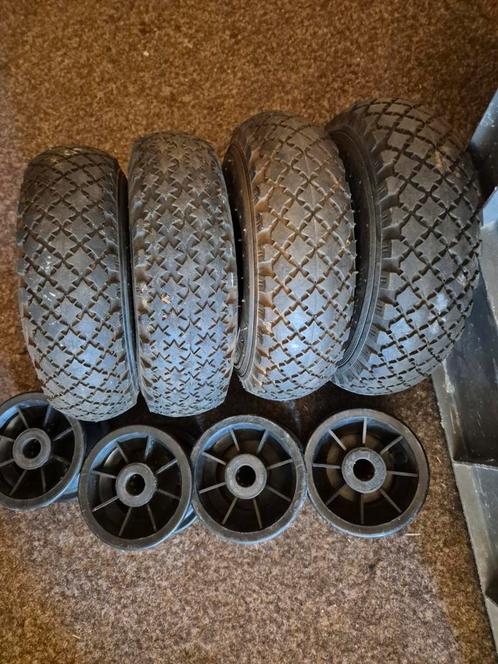 4 buitenbandtjes met velgjes rollager beschrijving, Doe-het-zelf en Verbouw, Transportwagens, Steekwagen, Ophalen