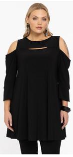 Yoek dolce zwart tuniek jurk open schouder a-lijn L 46 48, Kleding | Dames, Grote Maten, Yoek, Verzenden, Zo goed als nieuw, Blouse of Tuniek