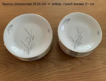 ontbijtborden + dinerborden, Spenzo Marion crème met planten beschikbaar voor biedingen