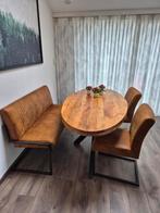 Eetkamerset. 1 eettafel, 2 stoelen en 1 bankje., Ophalen, Gebruikt