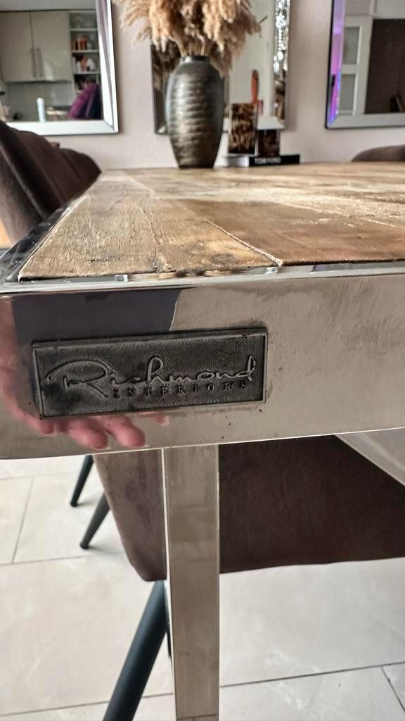 Richmond Eettafelset 220cm + Bruine Velvet Stoelen, Huis en Inrichting, Tafels | Eettafels, Zo goed als nieuw, 100 tot 150 cm