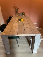 Steigerhouten tafel + bankje, Huis en Inrichting, Tafels | Eettafels, Ophalen, Overige materialen, Gebruikt, 200 cm of meer
