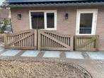 Zware eiken tuinpoorten 4 + 1,2 meter breed, Tuin en Terras, Tuinhekken en Hekwerk, Ophalen, Met poort, Gebruikt, Tuinhek