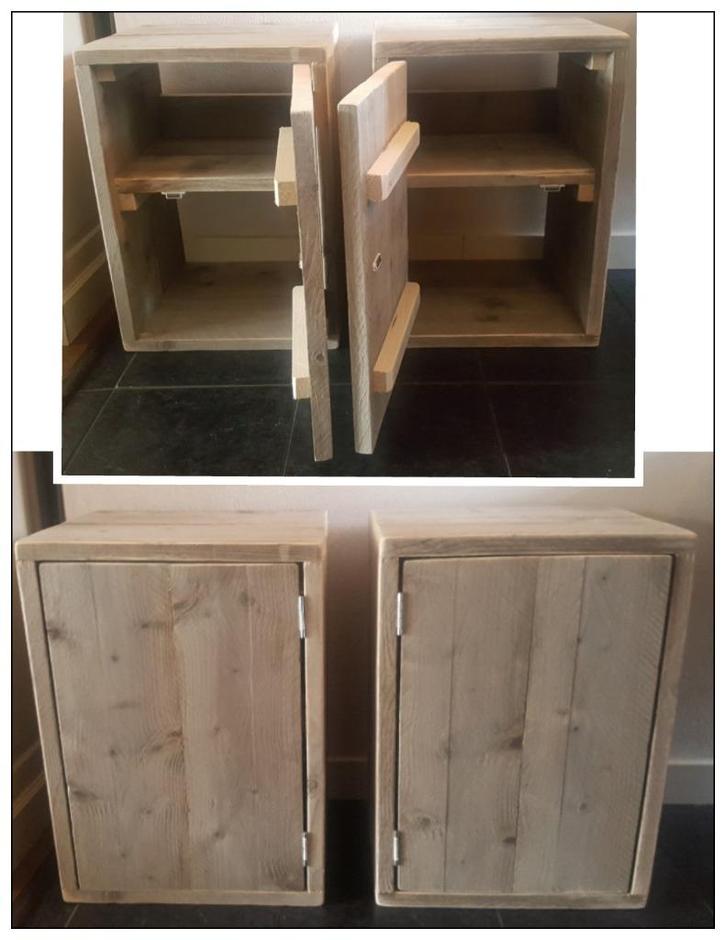 Bedden en nachtkastjes steigerhout op maat gemaakt NIEUW, Huis en Inrichting, Slaapkamer | Nachtkastjes, Nieuw, 65 cm of meer