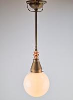 Vintage art deco bol hanglamp schoollamp koper glas ‘20