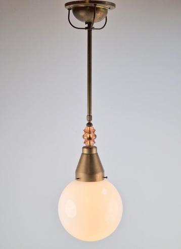 Vintage art deco bol hanglamp schoollamp koper glas ‘20 beschikbaar voor biedingen