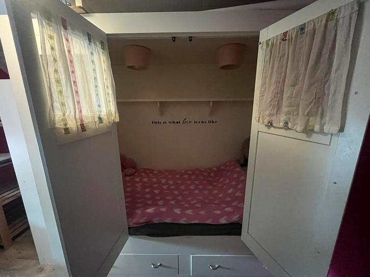 Bedstee, Huis en Inrichting, Kasten | Kledingkasten, Gebruikt, 150 tot 200 cm, 75 cm of meer, Met lade(s), Grenenhout, Ophalen