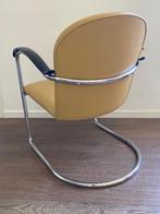 2 maal Gispen 414 fauteuil , chroom , maisgeel leder., Gebruikt, Minder dan 75 cm, Design, Ophalen of Verzenden
