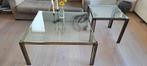 Salontafel met bijzettafel glas, Huis en Inrichting, Tafels | Bijzettafels, Gebruikt, Vierkant, 75 cm of meer, Ophalen
