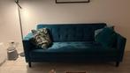 Petrol kleurige velourse bank, Huis en Inrichting, Banken | Bankstellen, Ophalen, Zo goed als nieuw, 75 tot 100 cm