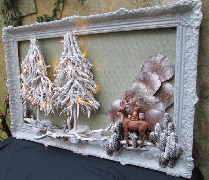 XXL 3D Kerst Schilderij met Kerstbomen Hert & Licht 117 x 78, Diversen, Kerst, Ophalen