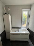 Witte hoogglans wastafel badkamermeubel en hoge kast, Huis en Inrichting, Badkamer | Badkamermeubels, Minder dan 100 cm, 25 tot 50 cm