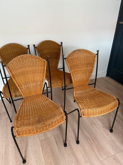Prachtige rotan design vintage stoelen Frederick Weinberg, Huis en Inrichting, Stoelen, Gebruikt, Vier, Riet of Rotan, Bruin, Ophalen