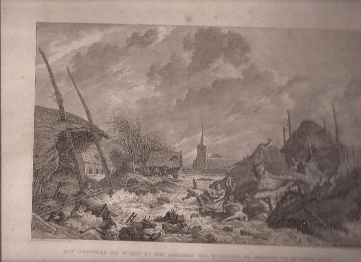 Erichem. Het instorten van huizen en het omkomen van mensche, Antiek en Kunst, Kunst | Etsen en Gravures, Ophalen of Verzenden