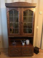 Bruin houten vitrinekast, Huis en Inrichting, Ophalen, Gebruikt, 50 tot 100 cm, Glas