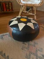 Vintage Retro Design Poef, Minder dan 50 cm, Gebruikt, Rond, Leer