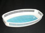 Dienblad Belgische Emaille Blauw/Wit Geblokt, Ophalen