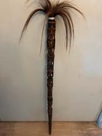 Houten Totumpaal /Batakstaf met echt haar handgesneden., Antiek en Kunst, Ophalen of Verzenden
