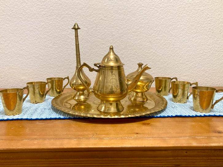 Vintage Messing Thee Servies J.B. India - Compleet!, Huis en Inrichting, Woonaccessoires | Overige, Gebruikt, Ophalen of Verzenden