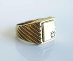 14 krt gouden zegelring met diamant, Sieraden, Tassen en Uiterlijk, Antieke sieraden, Ophalen of Verzenden, Goud, Ring, Met edelsteen