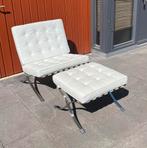 Barcelona chair Wit + Ottoman hocker lounge stoel set, Ophalen, Gebruikt, Wit, Eén
