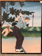 Golf houtsnijwerk kunst, Antiek en Kunst, Kunst | Litho's en Zeefdrukken, Ophalen of Verzenden