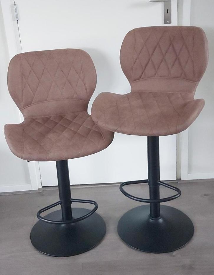 Moderne Barkrukken Taupe (2 stuks), Huis en Inrichting, Barkrukken, Zo goed als nieuw, 60 tot 90 cm, Metaal, 2 krukken, In hoogte verstelbaar