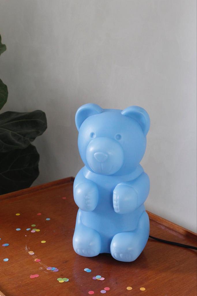 Blauwe vintage gummybeer lamp van Messow, Verzamelen, Spaarpotten, Zo goed als nieuw, Dier, Kunststof, Ophalen of Verzenden