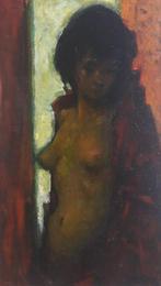 NAAKT MEISJE IN RODE JAS>OUD 1979>INTIEM PORTRET JONGE VROUW, Ophalen of Verzenden