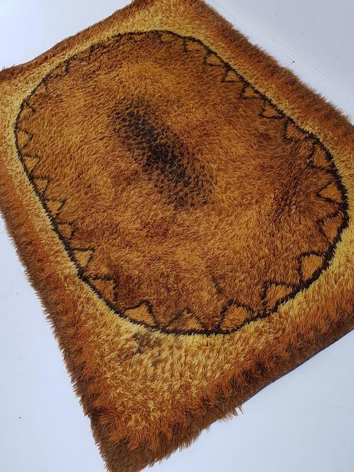 vintage wollen vloerkleed Deens | wol kleed oranje geel brui, Huis en Inrichting, Woonaccessoires | Schalen en Manden, Gebruikt